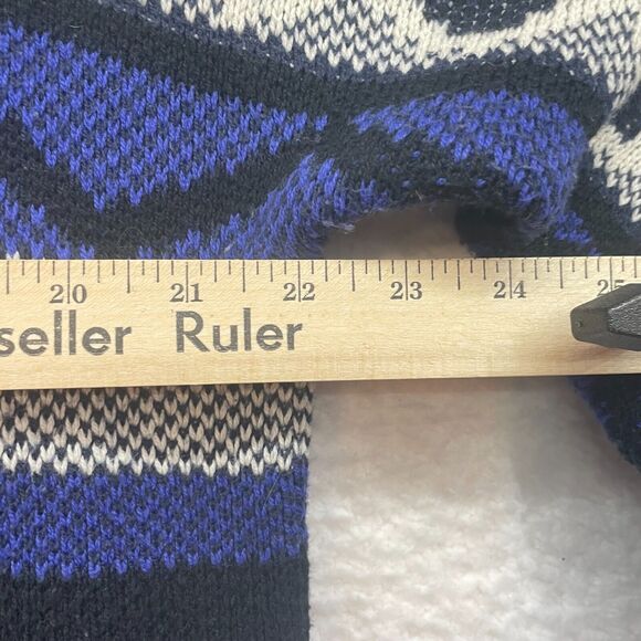 Lucky Brand Sweater Womens Small Blue Cardigan Geo Print Chunky Knit Cozy Pocket - Picture 8 of 10
